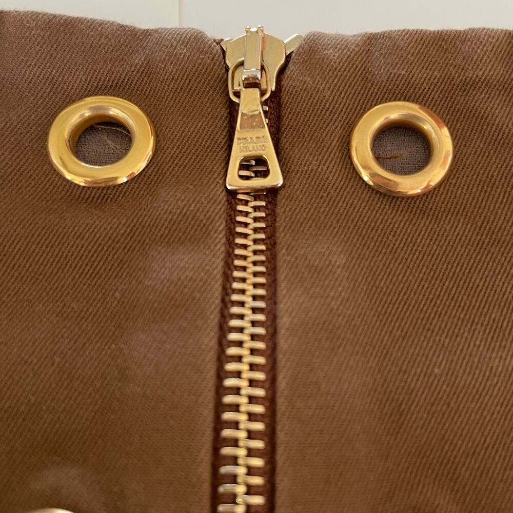 Prada Brown Midi Skirt Gold Grommet Zip Italy Size 46 Minimalist Luxury Classic - Picture 8 of 14
